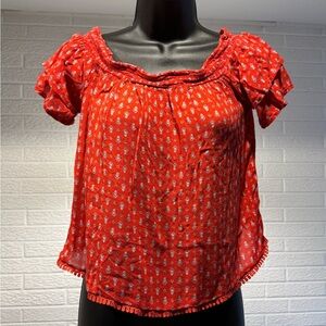 Orange‎ Flutter Sleeve Ruffled Blouse
